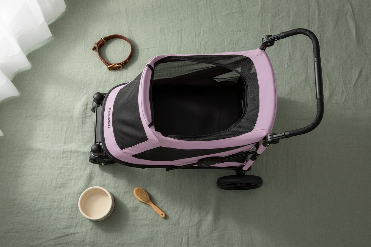 Bubble gum pink NO-Zip pet stroller with dual entry and gel-filled tires for dogs and cats โ view 4