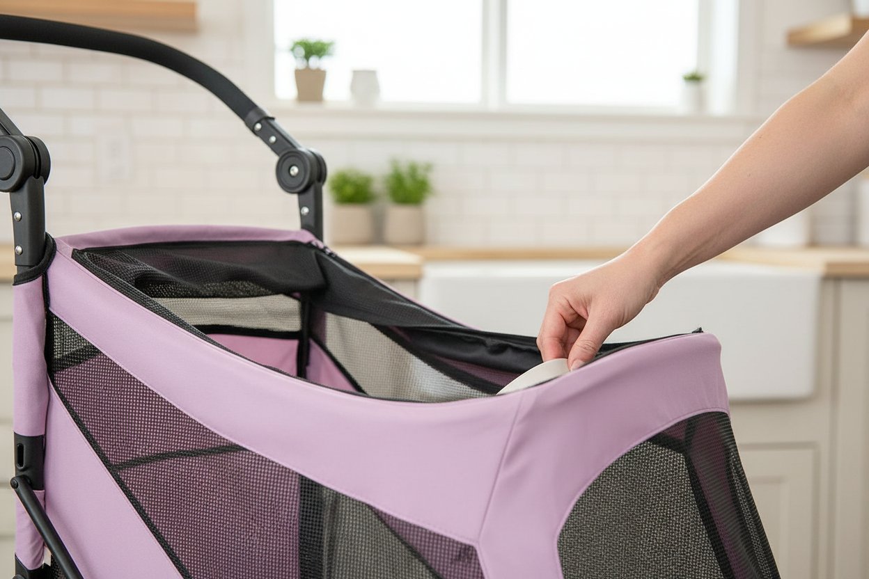 Bubble gum pink NO-Zip pet stroller with dual entry and gel-filled tires for dogs and cats โ view 6