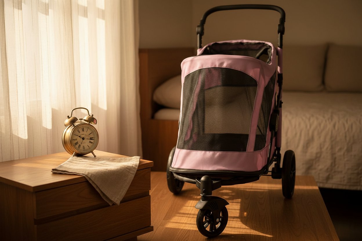 Bubble gum pink NO-Zip pet stroller with dual entry and gel-filled tires for dogs and cats โ view 7a