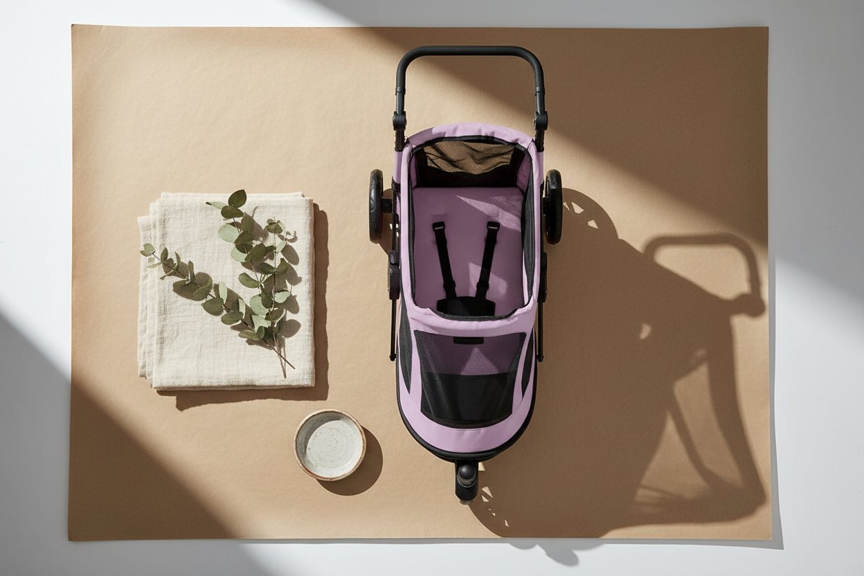 Bubble gum pink NO-Zip pet stroller with dual entry and gel-filled tires for dogs and cats โ view 7b