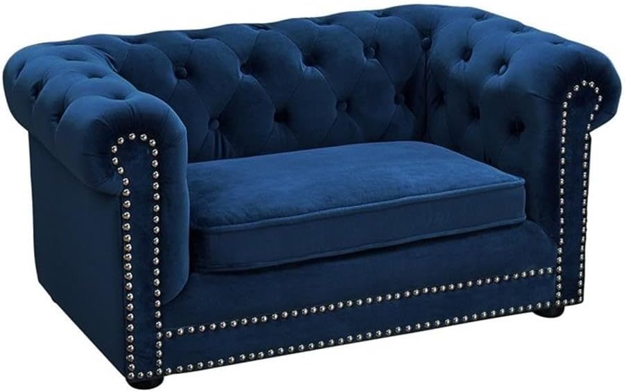 TOV Furniture TOV-P2035-N The Dachshund Collection Handmade Button Tufted Velvet Upholstered Pet Bed, Navy