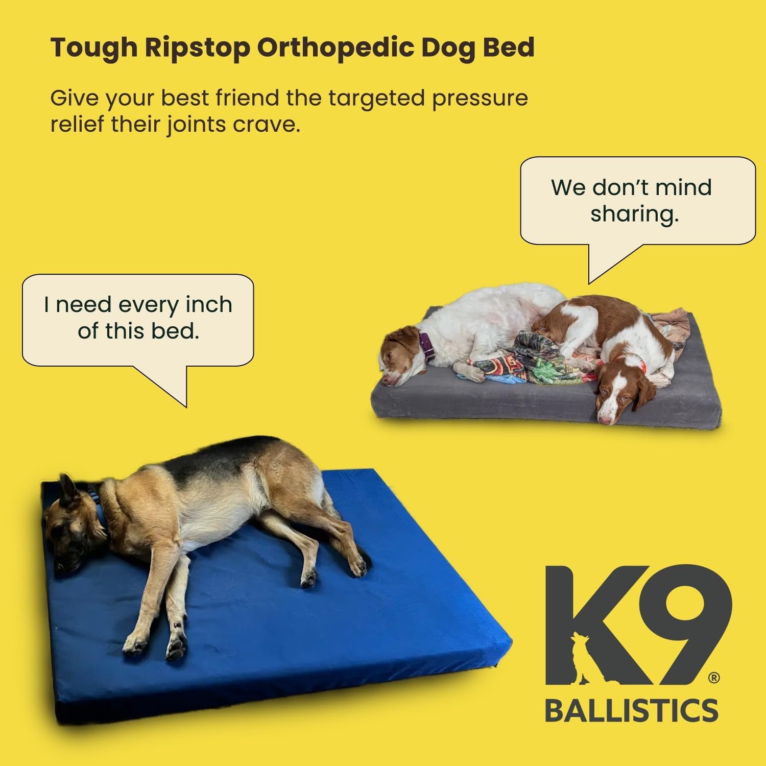 Black orthopedic dog bed with ripstop nylon cover, extra-large size for senior dogs — view 2