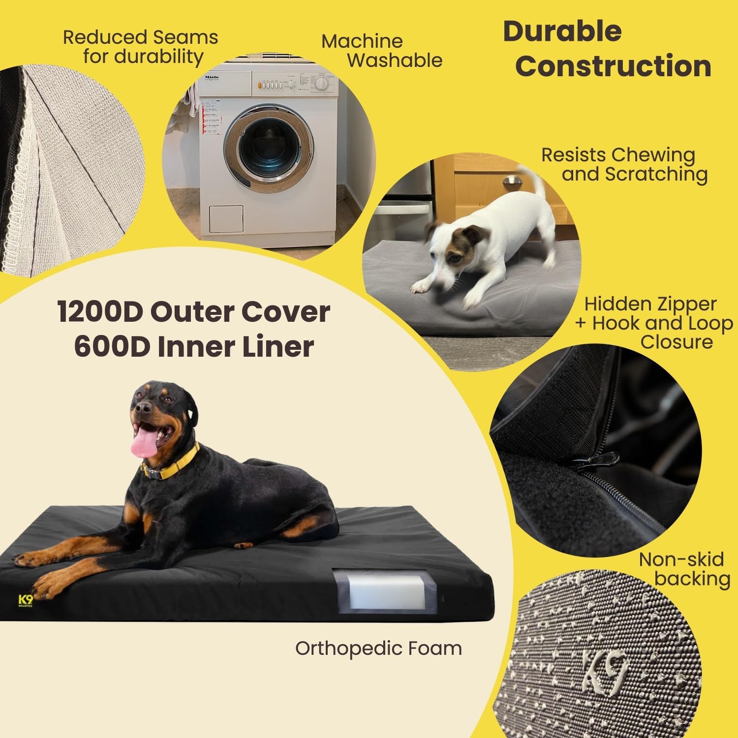 Black orthopedic dog bed with ripstop nylon cover, extra-large size for senior dogs — view 4