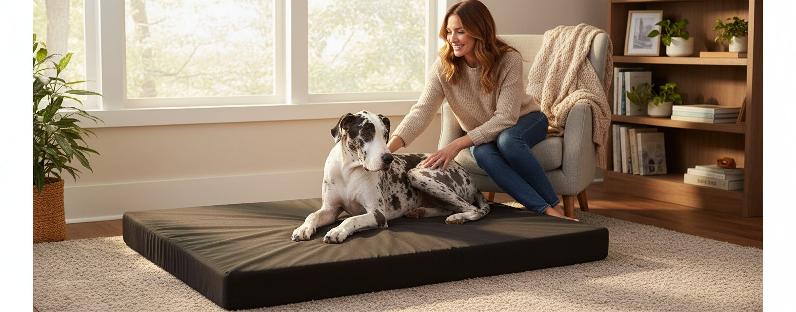 Black orthopedic dog bed with ripstop nylon cover, extra-large size for senior dogs — view 1