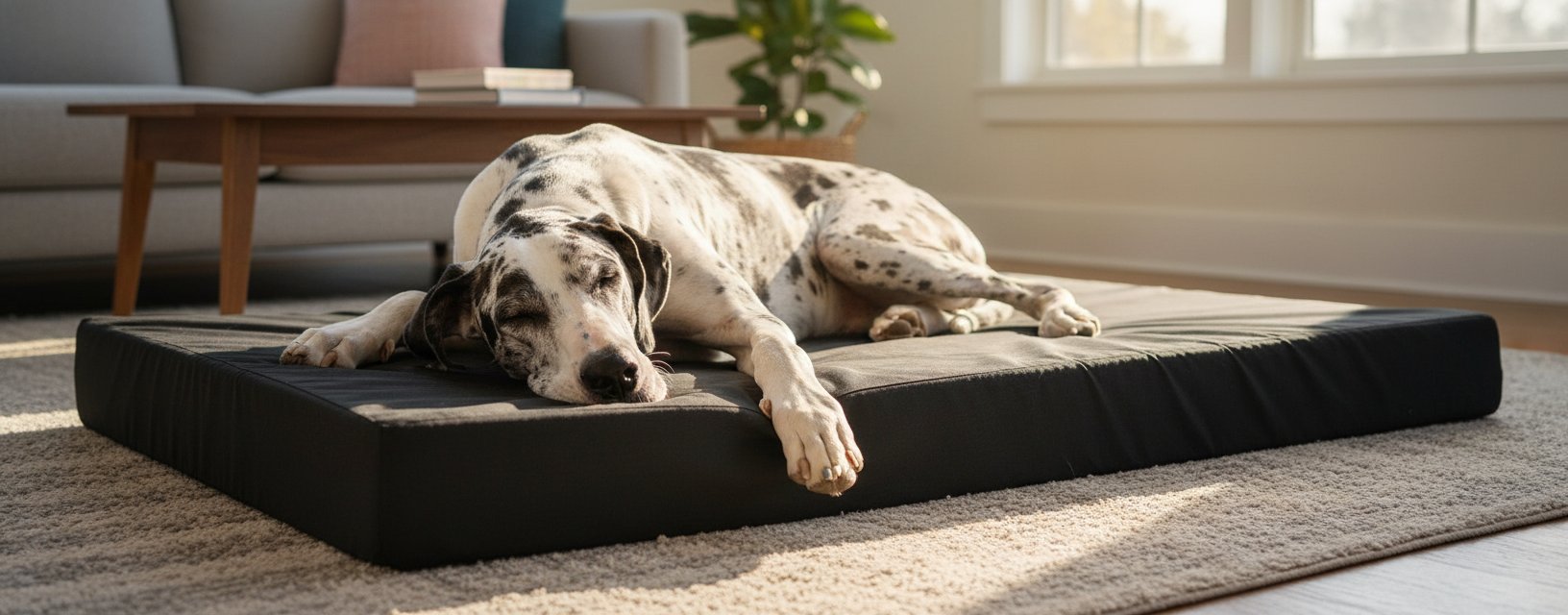 Black orthopedic dog bed with ripstop nylon cover, extra-large size for senior dogs — view 3a