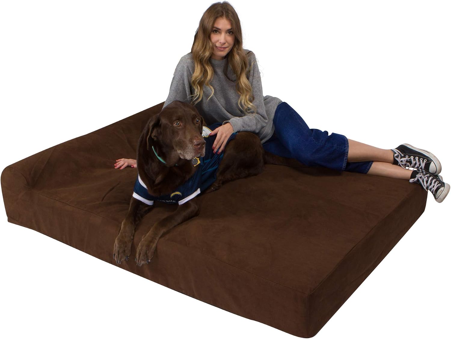 Orthopedic gel memory foam dog bed with plush bolster in charcoal gray, designed for senior dogs and joint support — view 1