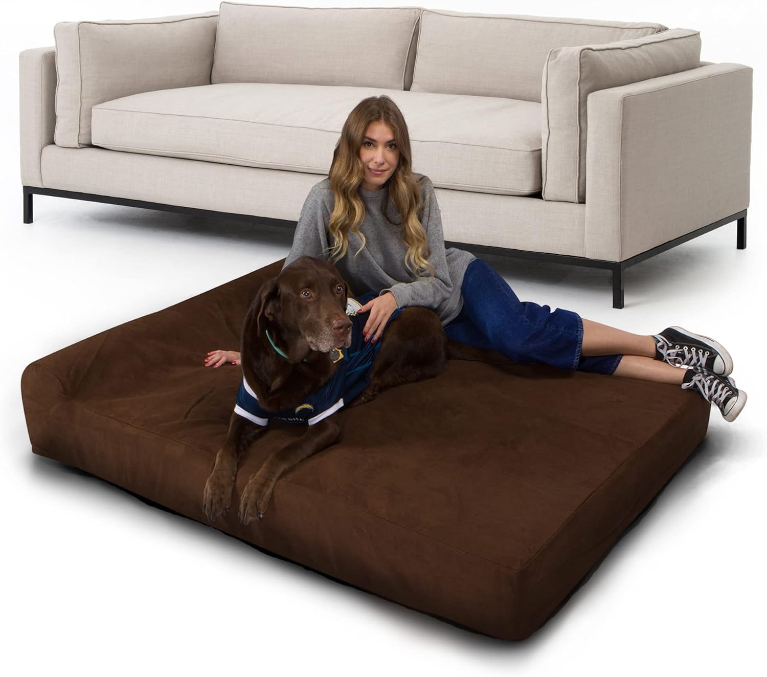Orthopedic gel memory foam dog bed with plush bolster in charcoal gray, designed for senior dogs and joint support — view 4