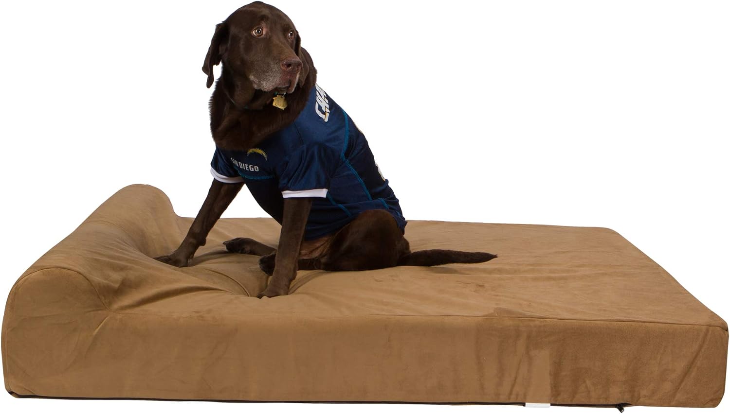 Orthopedic gel memory foam dog bed with plush bolster in charcoal gray, designed for senior dogs and joint support — view 5a