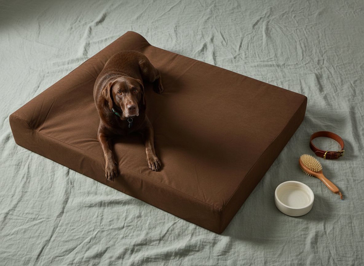 Orthopedic gel memory foam dog bed with plush bolster in charcoal gray, designed for senior dogs and joint support — view 3b