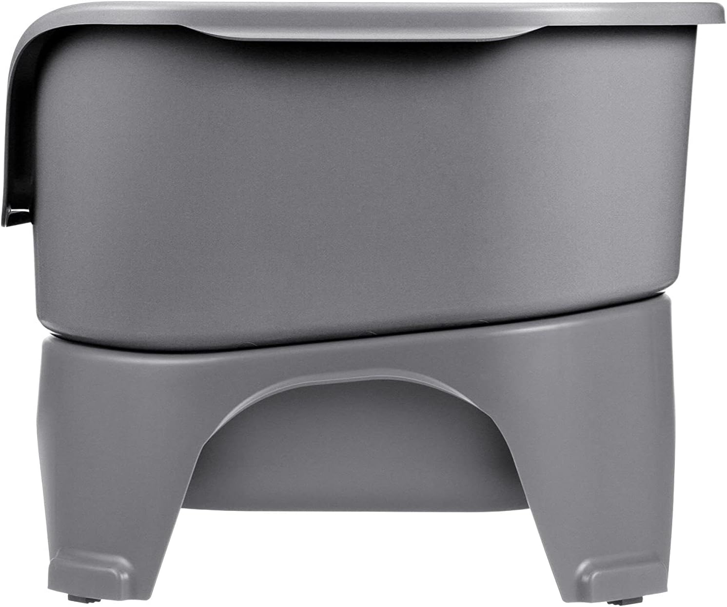 Grey elevated dog feeding station with stainless steel bowls for medium and large dogs, mess-proof raised feeder — detail