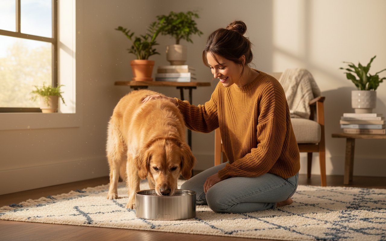 Modern stainless steel non-slip dog bowl with 64-ounce capacity for travel and daily feeding — view 1