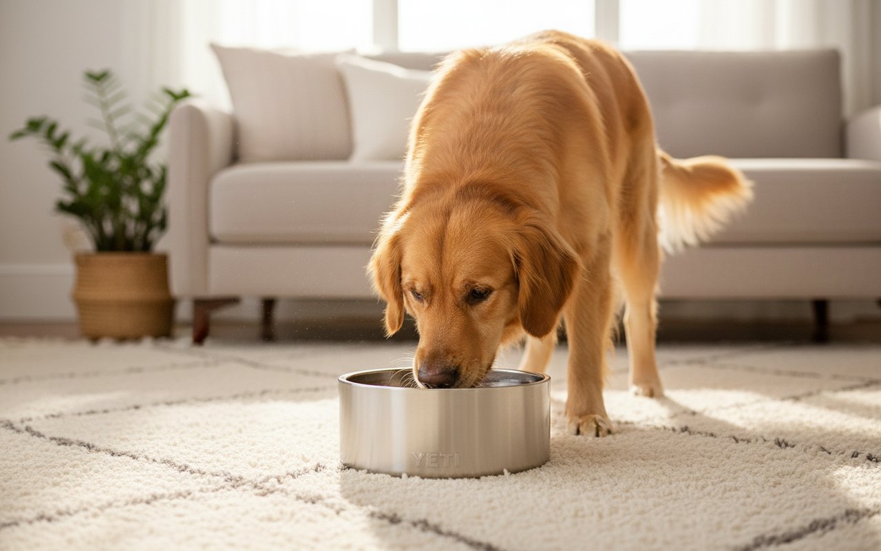 Modern stainless steel non-slip dog bowl with 64-ounce capacity for travel and daily feeding — view 3a