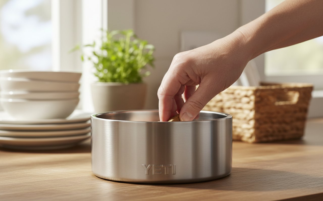Modern stainless steel non-slip dog bowl with 64-ounce capacity for travel and daily feeding — view 6