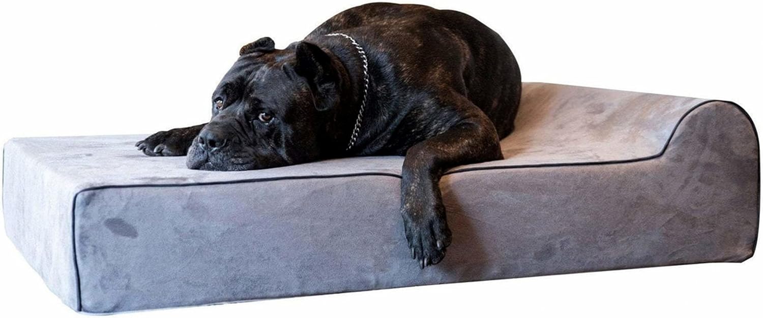 Gray orthopedic memory foam dog bed with waterproof liner, extra-large size for senior and giant dogs with joint support — front