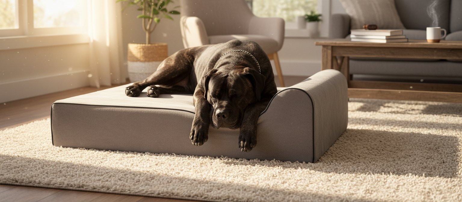 Gray orthopedic memory foam dog bed with waterproof liner, extra-large size for senior and giant dogs with joint support — view 3a