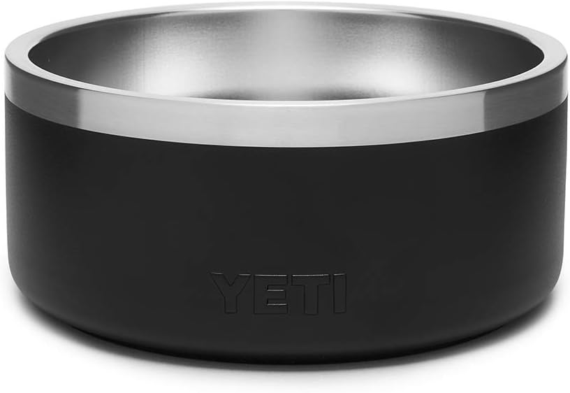 Stainless steel dog bowl with non-slip base, 32-ounce capacity for daily feeding — side