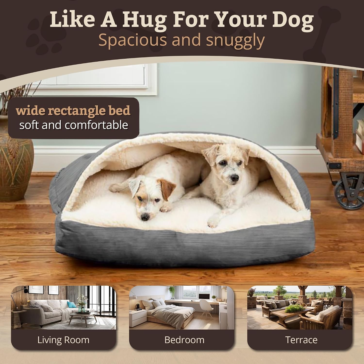 Heather gray orthopedic cave dog bed with attached blanket and washable polyester cover for senior dogs — view 5b