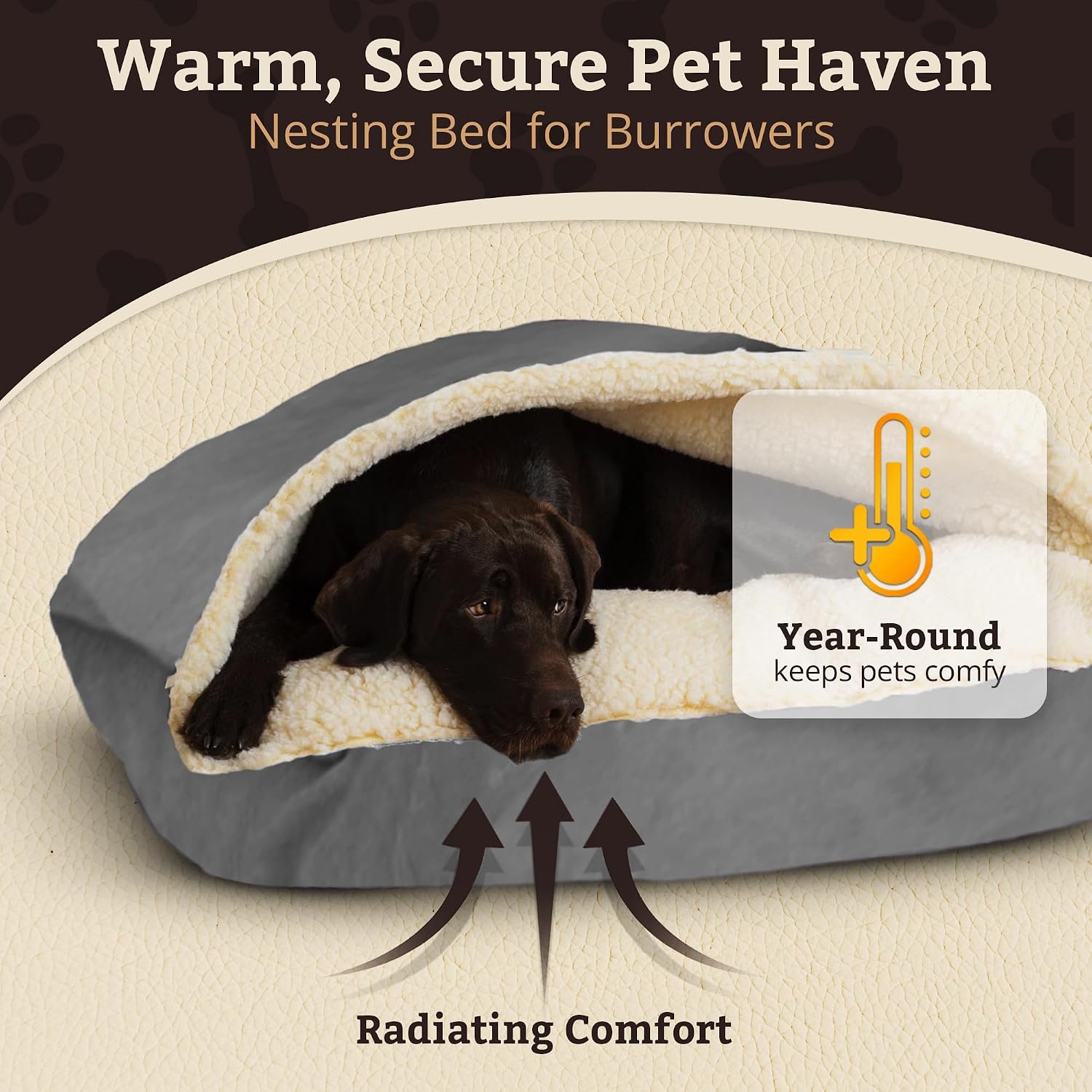 Heather gray orthopedic cave dog bed with attached blanket and washable polyester cover for senior dogs — view 6