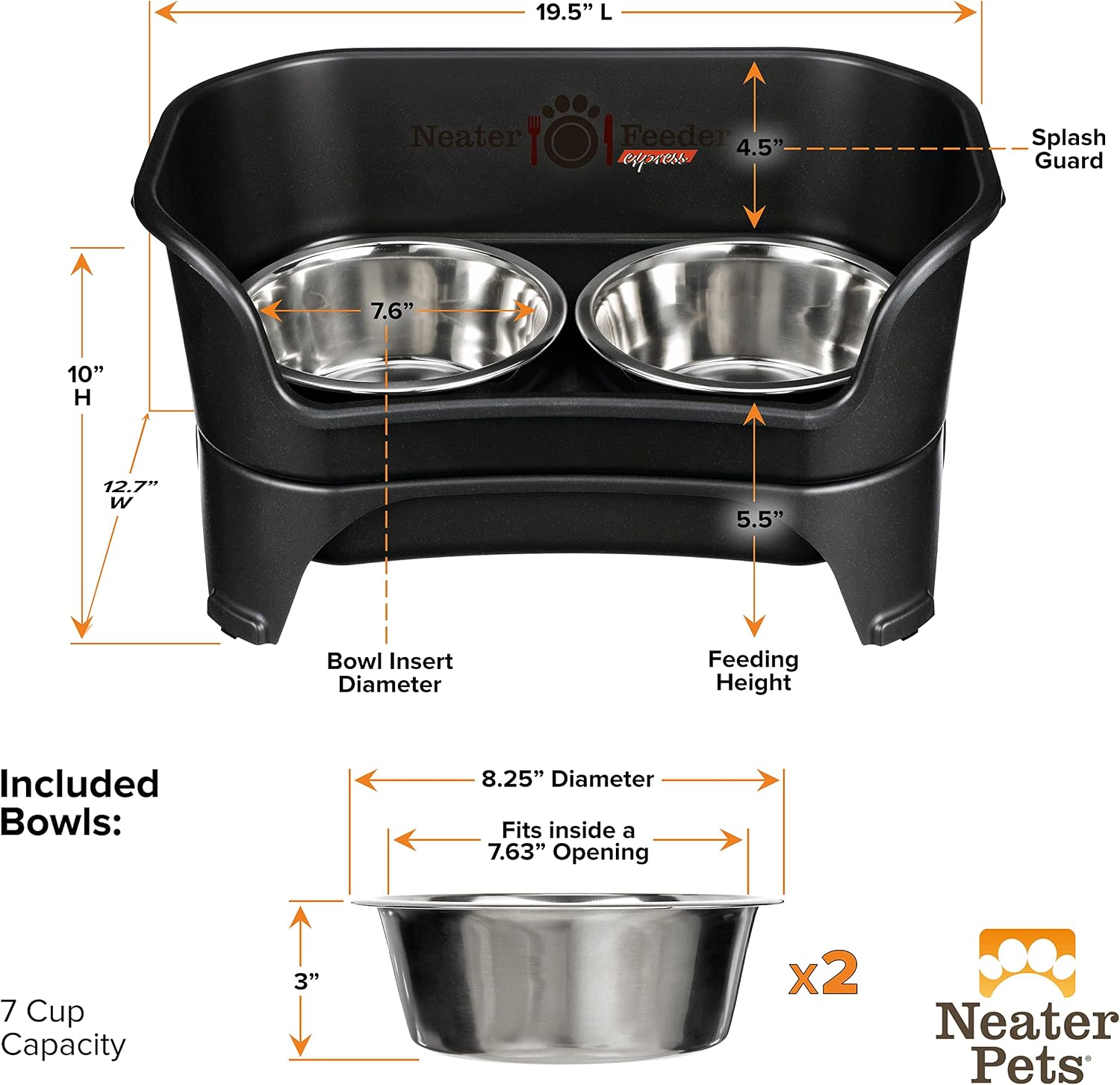 Black elevated dog feeder station with stainless steel bowls for medium to large breeds — view 4