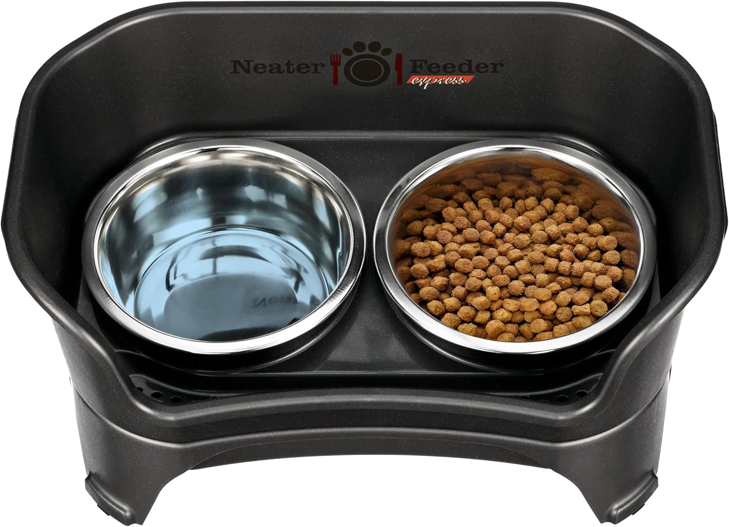Black elevated dog feeder station with stainless steel bowls for medium to large breeds — view 5