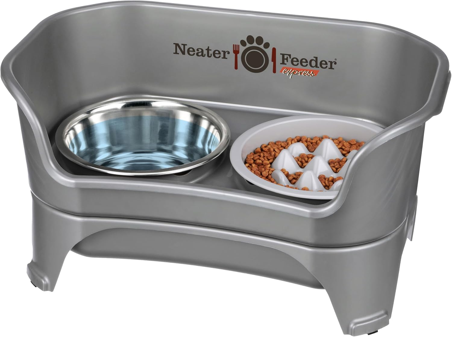 Black elevated dog feeder station with stainless steel bowls for medium to large breeds — view 5b