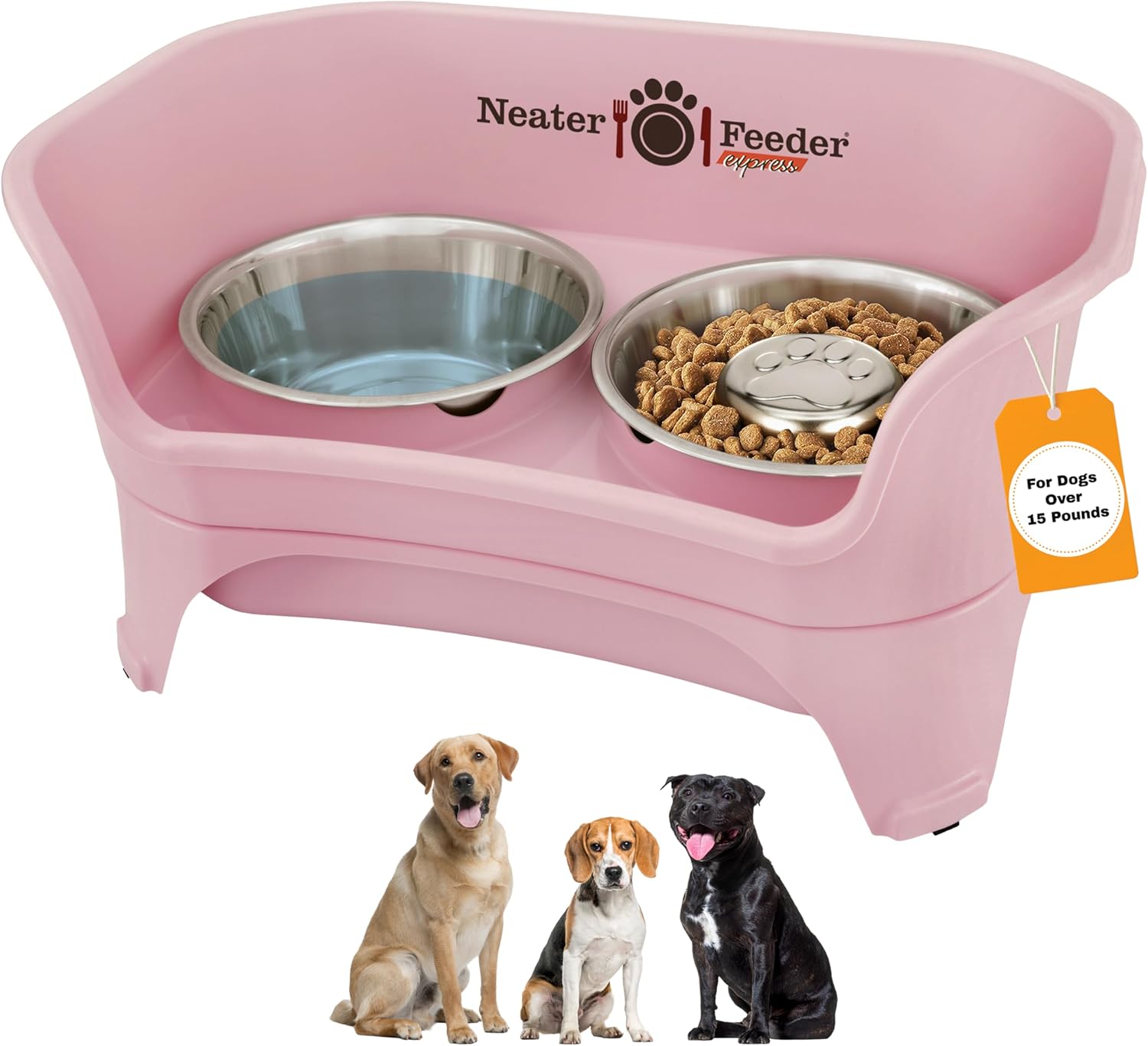 Black elevated dog feeder station with stainless steel bowls for medium to large breeds — view 5a