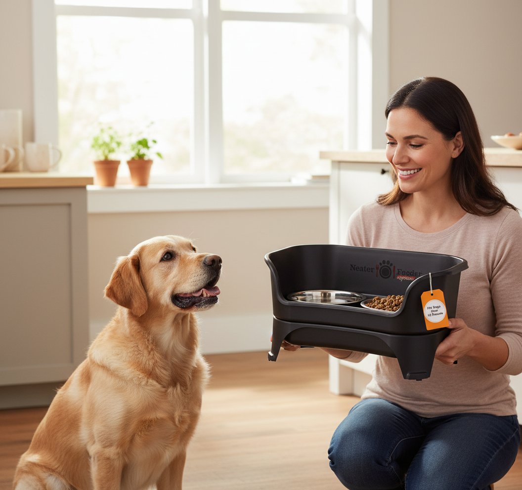 Black elevated dog feeder station with stainless steel bowls for medium to large breeds — view 2