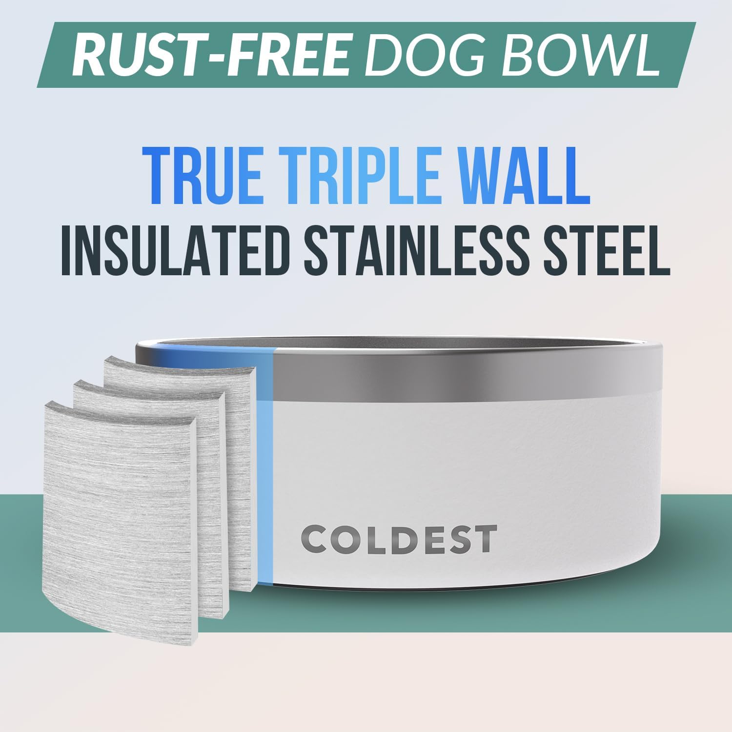 Epic white insulated stainless steel dog bowl with non-slip silicone base, spill-proof design for pets โ view 4