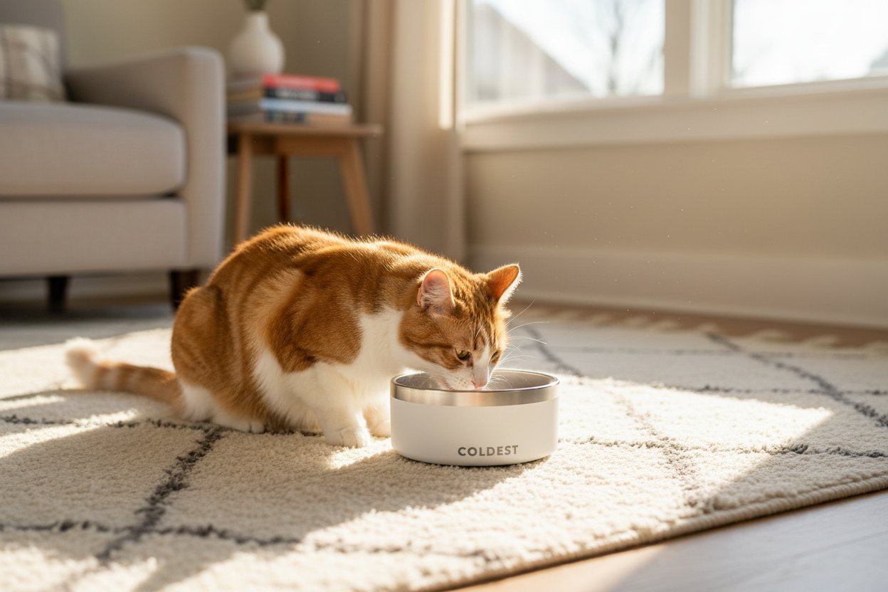Epic white insulated stainless steel dog bowl with non-slip silicone base, spill-proof design for pets โ view 3a