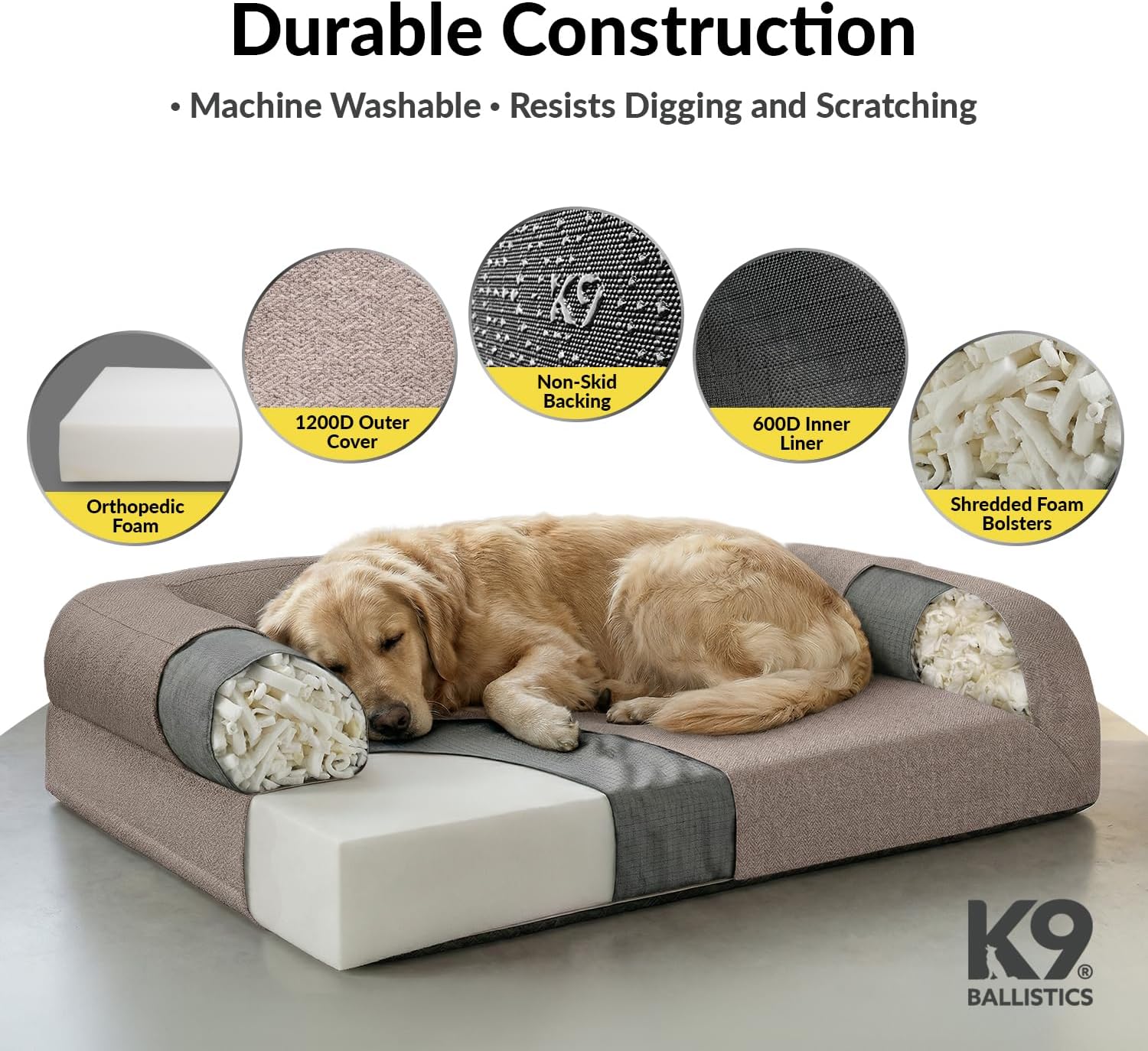 Blue Quartz orthopedic dog bed with memory foam bolster, large size for senior dogs and joint support — side