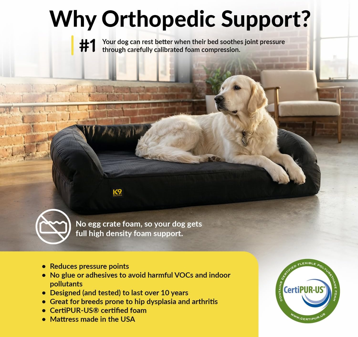 Blue Quartz orthopedic dog bed with memory foam bolster, large size for senior dogs and joint support — detail