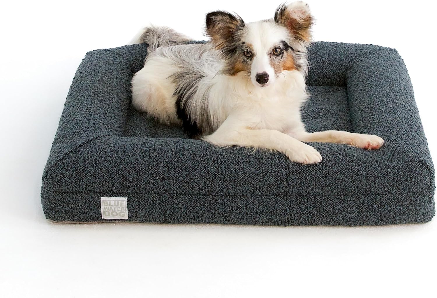 Ocean blue boucle orthopedic memory foam dog bed with waterproof liner and machine-washable cover, small size — front