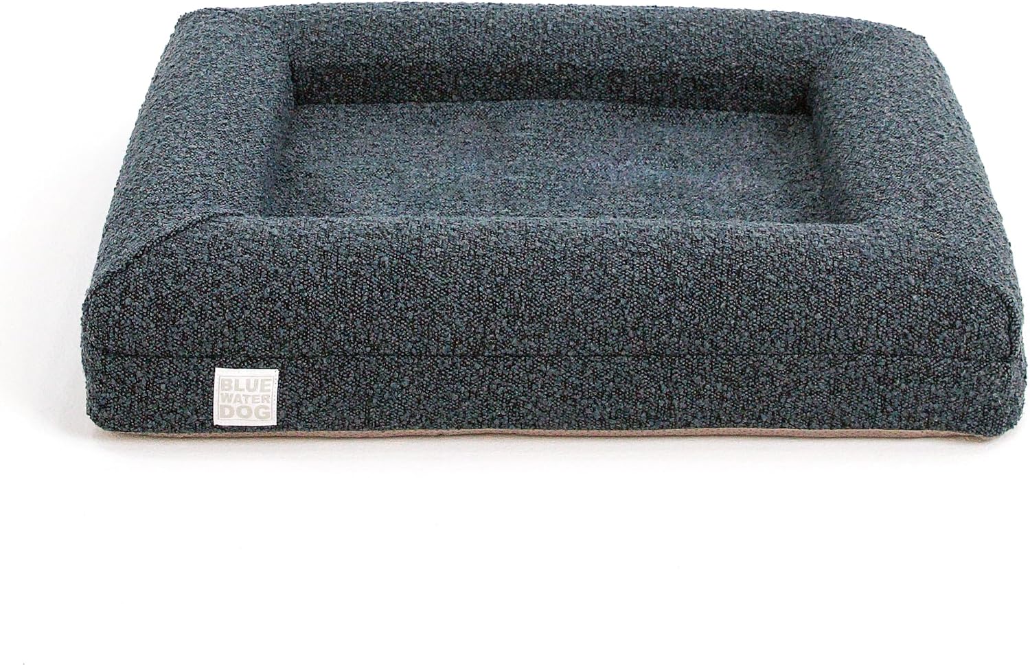 Ocean blue boucle orthopedic memory foam dog bed with waterproof liner and machine-washable cover, small size — back
