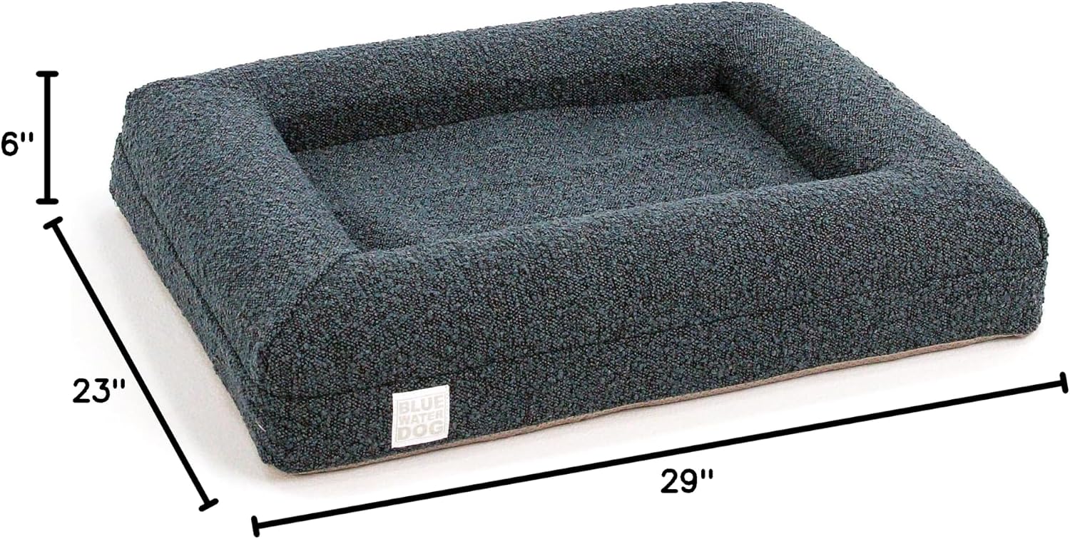 Ocean blue boucle orthopedic memory foam dog bed with waterproof liner and machine-washable cover, small size — view 5