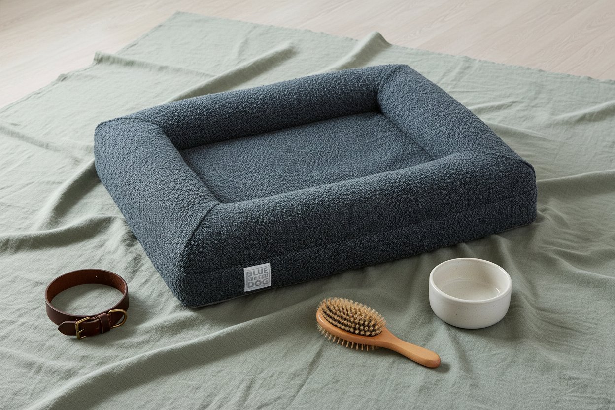 Ocean blue boucle orthopedic memory foam dog bed with waterproof liner and machine-washable cover, small size — view 4