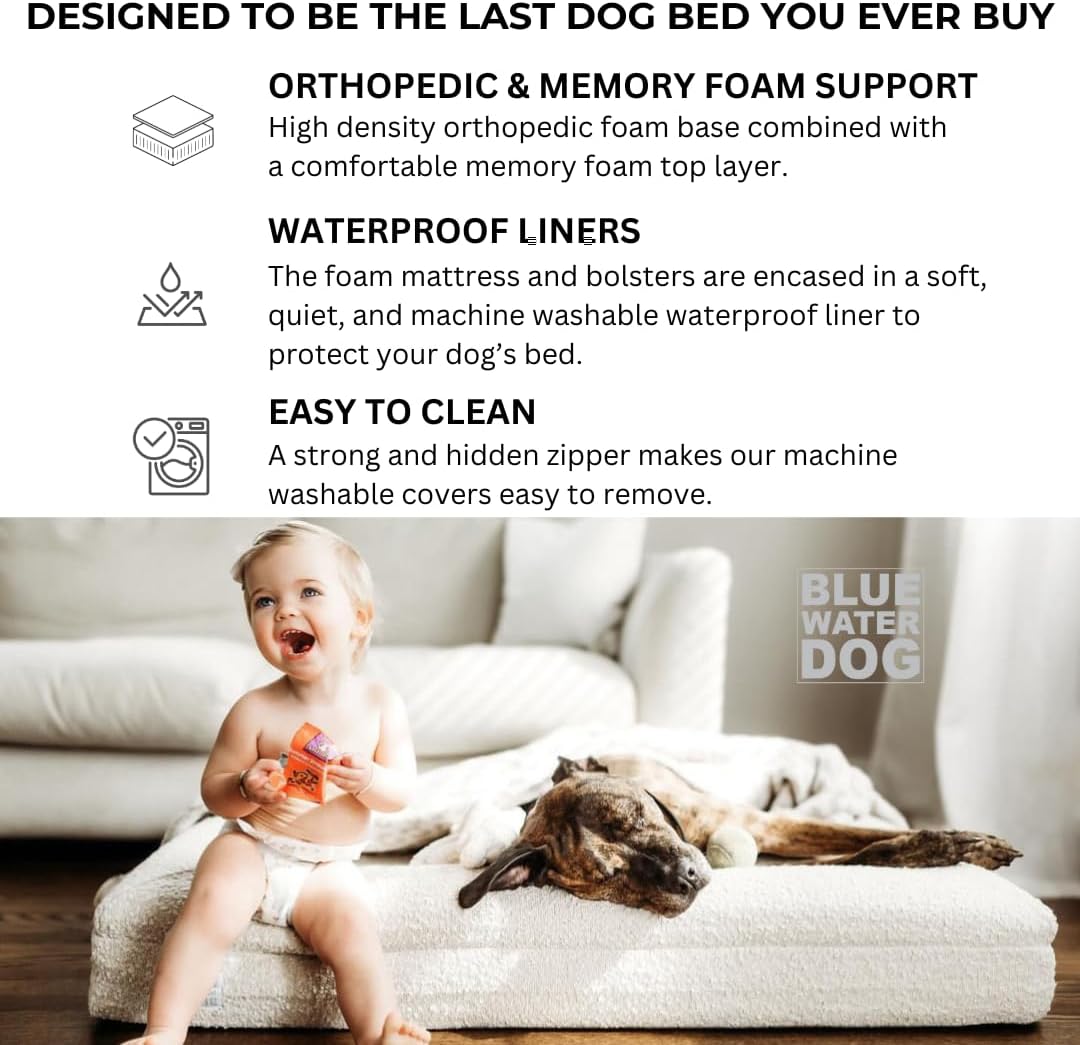 Sand boucle orthopedic memory foam dog bed with waterproof liner and machine-washable cover, size X-Large — view 3b