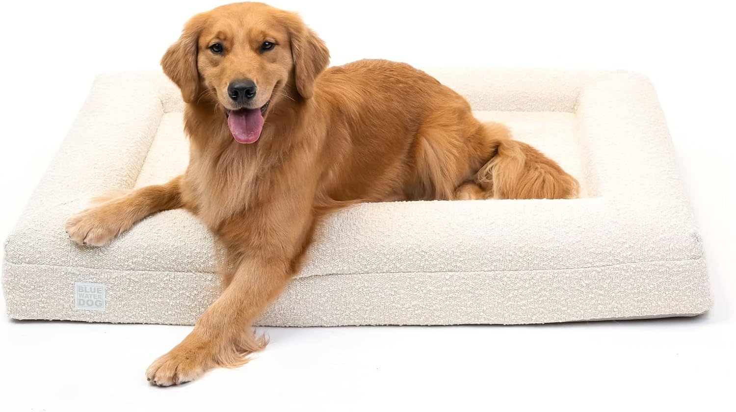 Sand boucle orthopedic memory foam dog bed with waterproof liner and machine-washable cover, size X-Large — detail