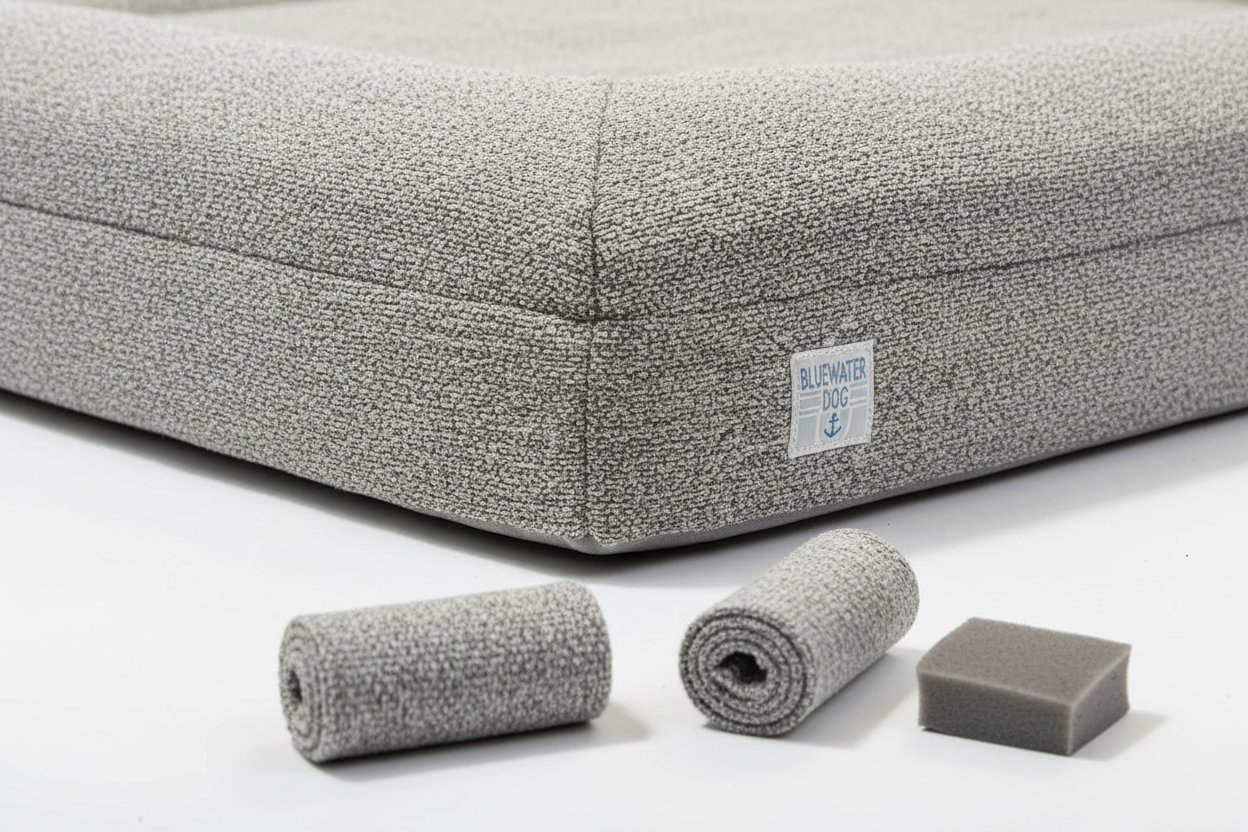 Sand boucle orthopedic memory foam dog bed with waterproof liner and machine-washable cover, size X-Large — view 5b