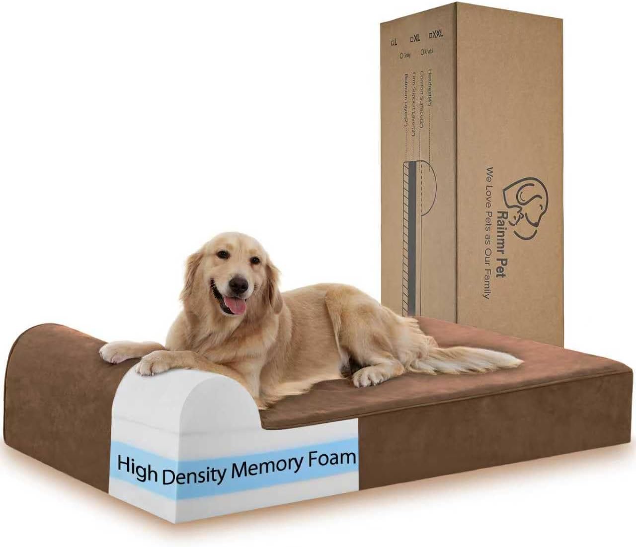 Grey orthopedic memory foam dog bed for large dogs with waterproof liner and removable microsuede cover — side