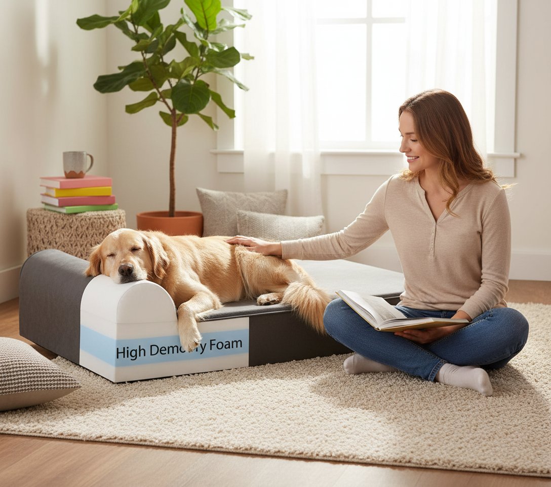 Grey orthopedic memory foam dog bed for large dogs with waterproof liner and removable microsuede cover — view 1