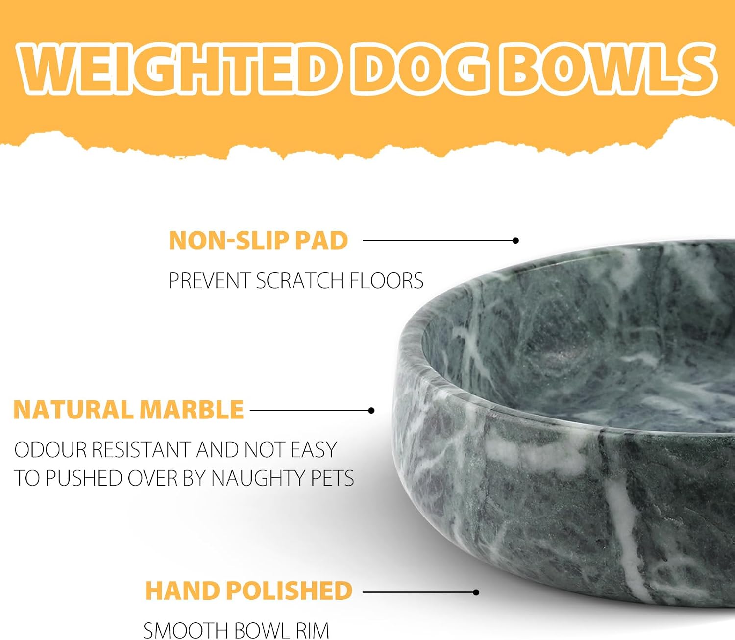 Green marble weighted dog bowl with non-slip base for large dogs — view 3b