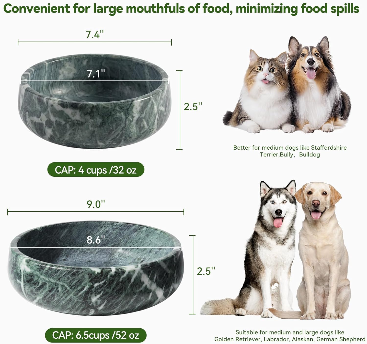 Green marble weighted dog bowl with non-slip base for large dogs — view 4