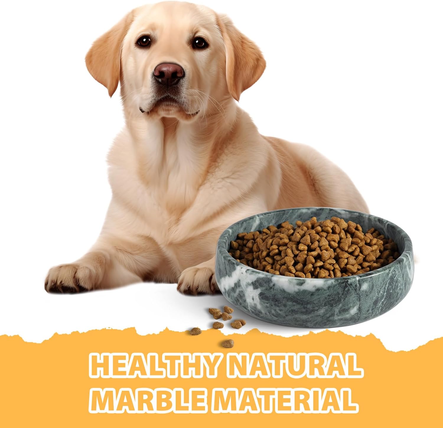 Green marble weighted dog bowl with non-slip base for large dogs — view 7a