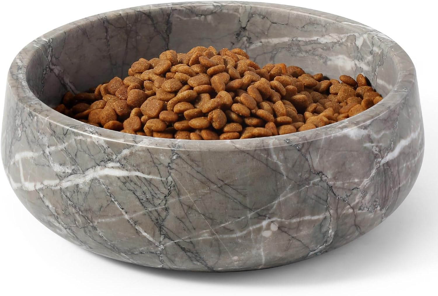 Green marble weighted dog bowl with non-slip base for large dogs — detail
