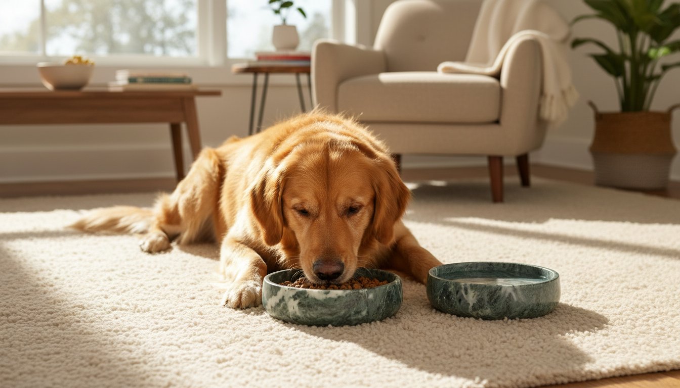 Green marble weighted dog bowl with non-slip base for large dogs — view 3a
