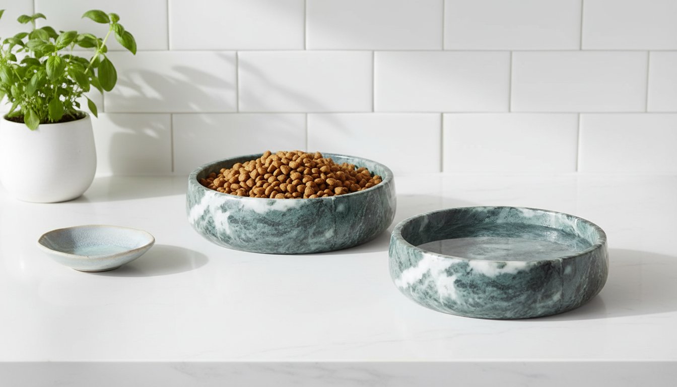 Green marble weighted dog bowl with non-slip base for large dogs — view 5a