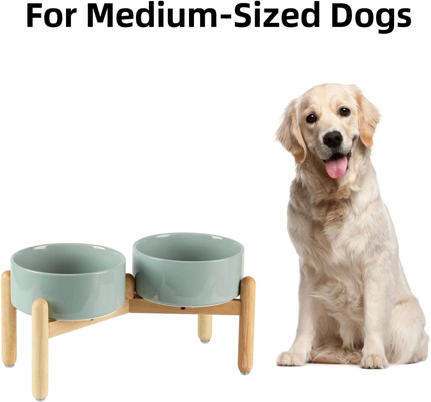Ceramic raised double dog bowl with stand in white, elevated feeder for medium breed dogs — view 4