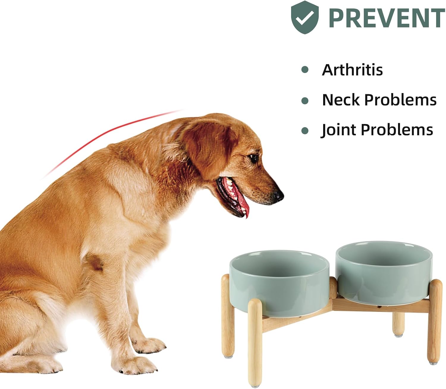 Ceramic raised double dog bowl with stand in white, elevated feeder for medium breed dogs — view 2