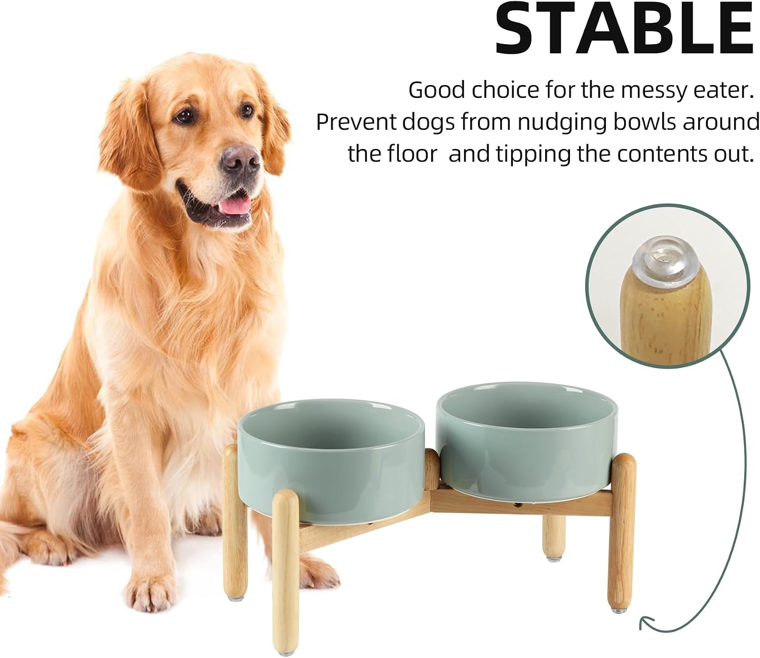 Ceramic raised double dog bowl with stand in white, elevated feeder for medium breed dogs — view 3
