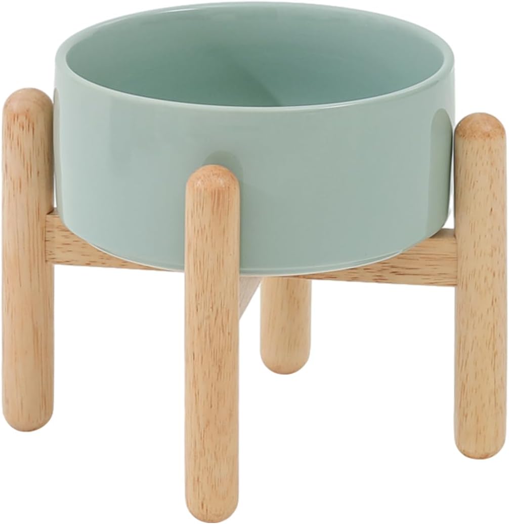 Ceramic raised double dog bowl with stand in white, elevated feeder for medium breed dogs — view 5